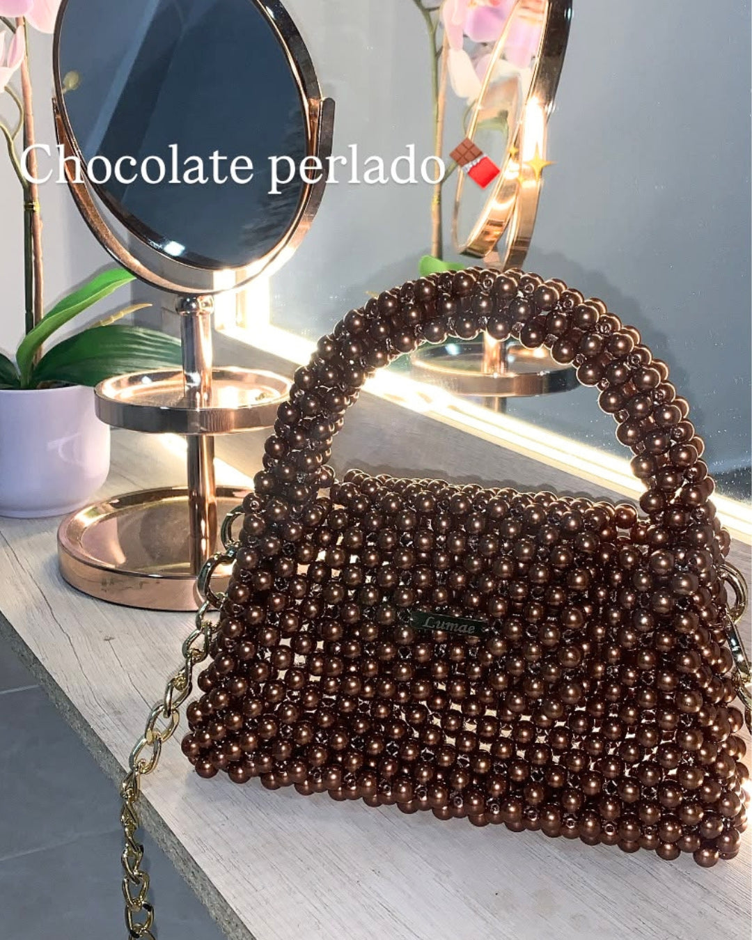 Bolso elegant chocolate perlado